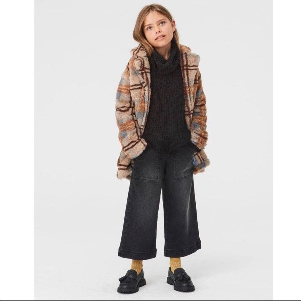 Molo Kids Checkered Teddy Jacket - Tan and Gray - Picture 3 of 8